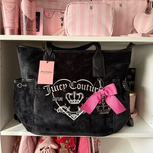 Juicy Couture Girlie Royalty Black Tote Bag with Pink Accents